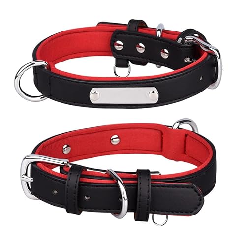 Katzen-Halsband Welpen-Halsband Hundehalsband Edelstahl Hundeanhänger Haustierhalsband Ultra Faser PU kleine und mittlere Hundehalshalsband verstellbares für kleine Katzen und Hunde (Black+red) von Toyhood