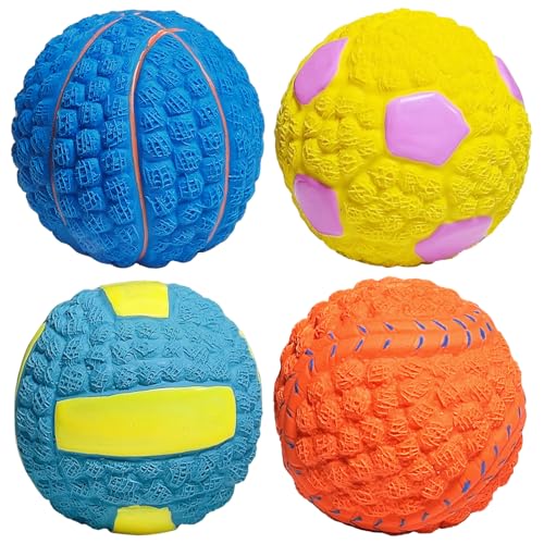 Toyhood Interaktiver Gummiball mit Quietschelementen, interaktives Spielspielzeug, Trainingsball, Hunde-Tennisbälle, Sprungball, Zahnreinigung, Kauspielzeug für Haustiere, Hunde, 4 Stück von Toyhood