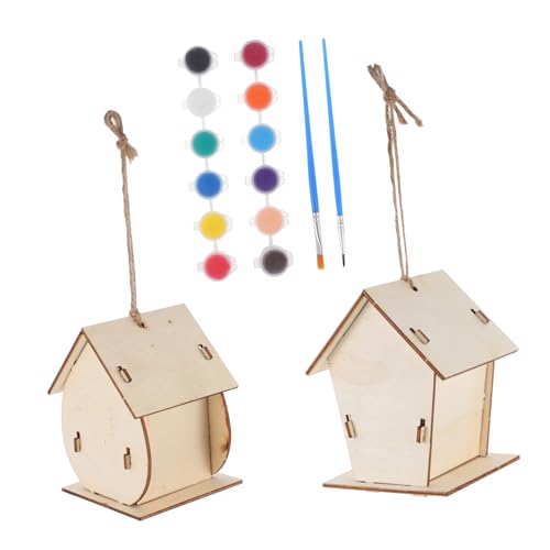 Toyvian 2 Sätze Bemaltes Vogelhaus DIY Vogelhaus Vogelhaus unfertiges Vogelhaus solides Vogelhaus bemalbares vogelhaus Holzhandwerk für Vogelhaus Anhänger aus Holz hölzern von Toyvian