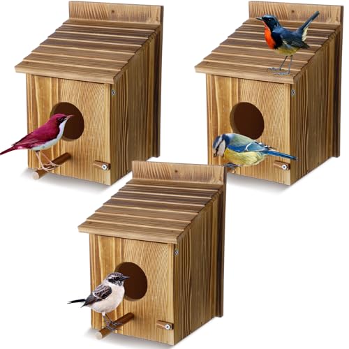 Tradder Vogelhäuser aus Holz für den Außenbereich mit Stange zum Aufhängen, Blauvogelhaus, Vogelhaus aus Holz für den Außenbereich, kleine Vogel-Nistkasten für Finken, Blauvögel, Kolibri, Sittich, von Tradder