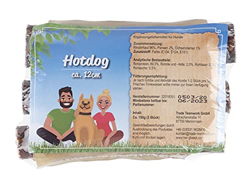 15 STK. Hotdog Kauknochen 12cm | Kauknochen in Form eines Hotdog - ummantelt mit Rinderhaut, 100% natürlicher Inhalt von Trade Teamwork