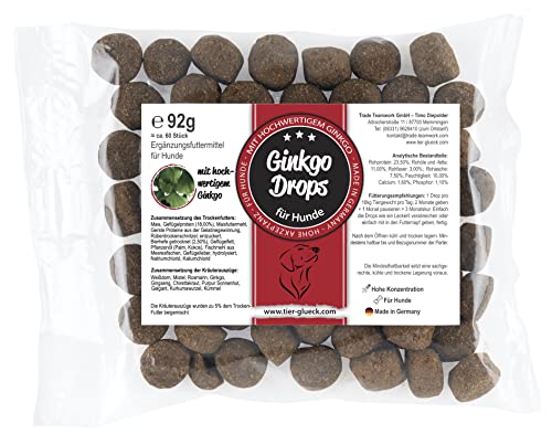 Trade Teamwork Ginkgo Drops für Hunde – Leckerlis mit Kräuterextrakten wie Ginkgo, Mistel und Weißdorn, 92g von Trade Teamwork