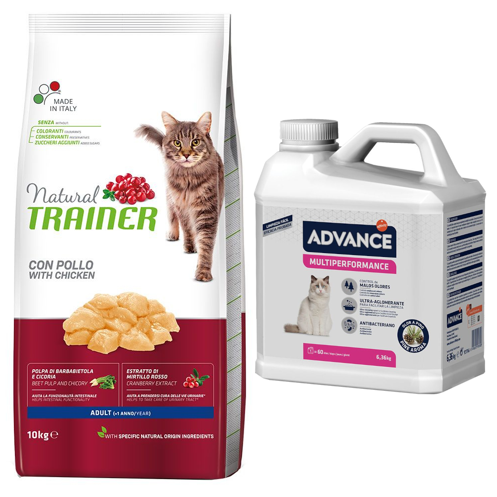 10 kg Natural Trainer Sterilised Adult + 6,36 kg Advance Multiperformance Klumpstreu gratis! - mit Huhn von Trainer Natural Cat