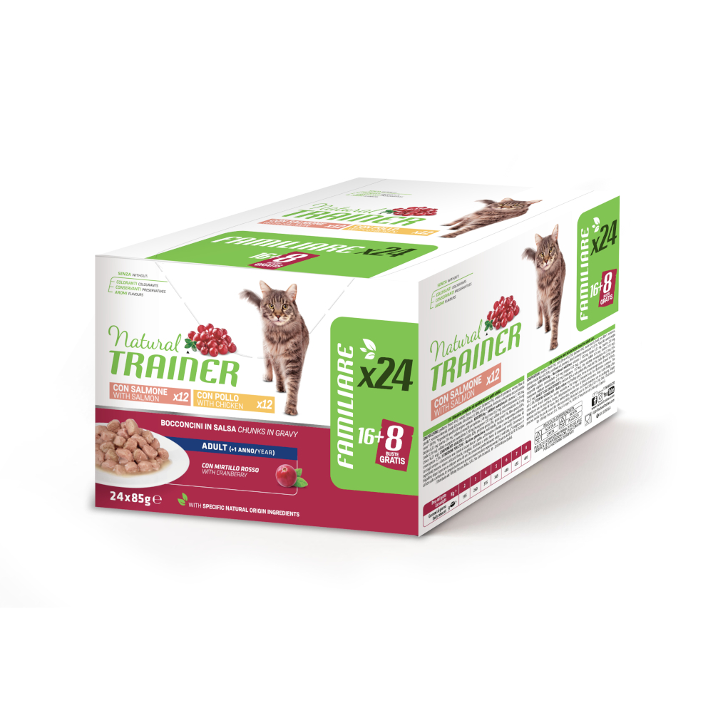 38 + 10 gratis! 48 x 85 g Natural Trainer Adult - Mixpaket: Huhn und Lachs von Trainer Natural Cat