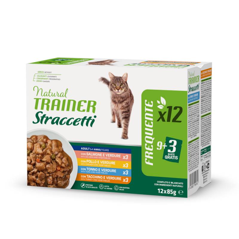 Natural Trainer Streifen in Soße 12 x 85 g - Mixpaket (Huhn, Lachs, Thunfisch, Truthahn) von Trainer Natural Cat