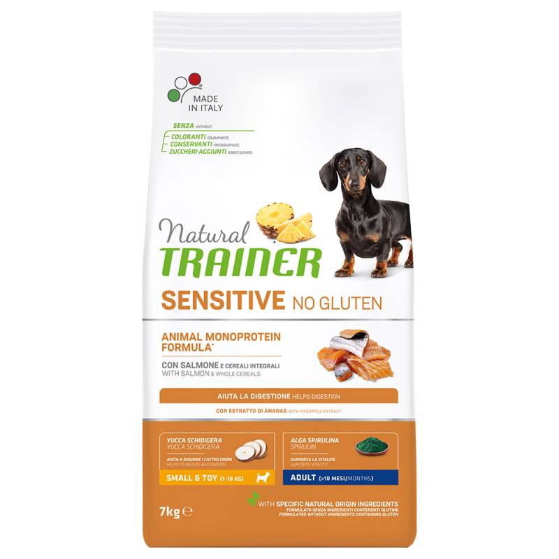 0,5 kg gratis! 7 kg Natural Trainer - Sensitive No Gluten Adult Small mit Lachs von Trainer Natural Sensitive