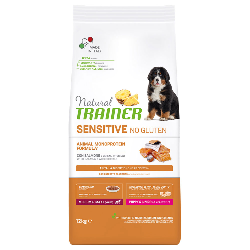 Natural Trainer Sensitive No Gluten Puppy & Junior Medium/Maxi mit Lachs - 12 kg von Trainer Natural Sensitive