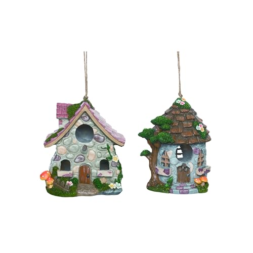 Transpac Enchanted Garden Gemütliches Bauernhaus, Vogelhaus, 17,8 x 20,3 cm, Kunstharz, Sammlerstück, Miniaturfigur, Statue für den Innenbereich, Tischdekoration, 2 Stück von Transpac