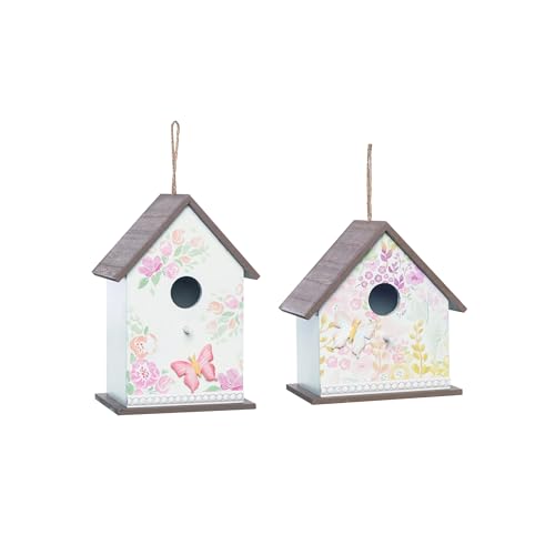 Transpac Lovely Chic Cottage Schmetterlings-Vogelhaus, 16,5 x 17,5 cm, Holz, Sammlerstück, Miniaturfigur, Statue, Innendekoration, Tischdekoration, 2 Stück von Transpac