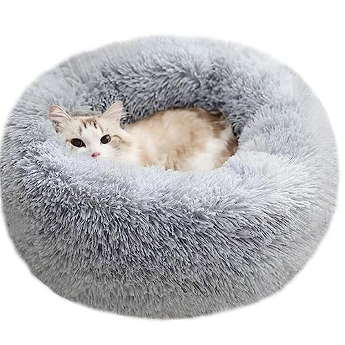 Trautesheim Flauschiges Katzenbett in Donut-Form, 60cm Durchmesser, waschbar, Haustierbett Hundebett Plüsch-Katzenkörbchen für kleine bis mittelgroße Hunde und Katzen von Trautesheim