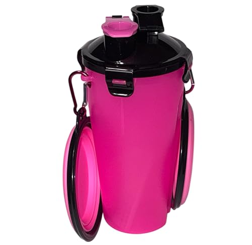 Tragbare Wasserflasche für Hunde mit faltbaren Näpfen - 2 in 1 Haustier Faltbare Wasserflasche Futterbehälter - Auslaufsichere Haustier Wasserflasche Ideal für Reisen, Camping, Outdoor, Wandern - Pet von Traveling Tots