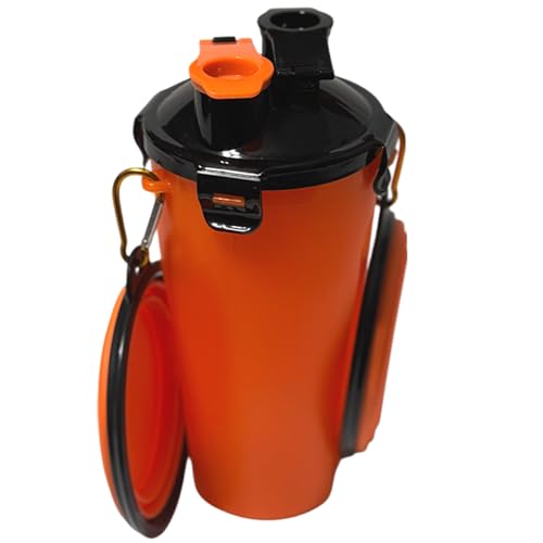 Tragbare Wasserflasche für Hunde mit faltbaren Näpfen - 2 in 1 Haustier Faltbare Wasserflasche Futterbehälter - Auslaufsichere Haustierwasserflasche Ideal für Reisen, Camping, Outdoor, Wandern - Pet von Traveling Tots