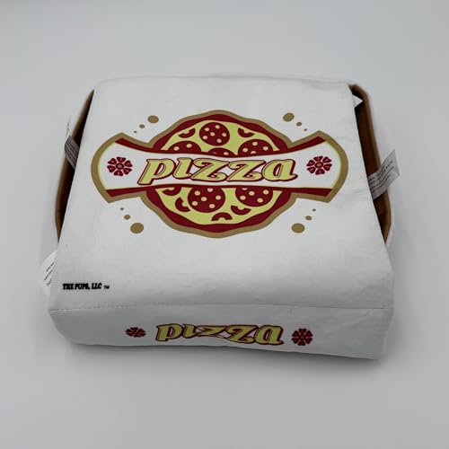 Tre Pups Deluxe Plüsch-Pizza-Box, Hundespielzeug, mit 8 quietschenden Scheiben, 25,4 cm von Tre Pups