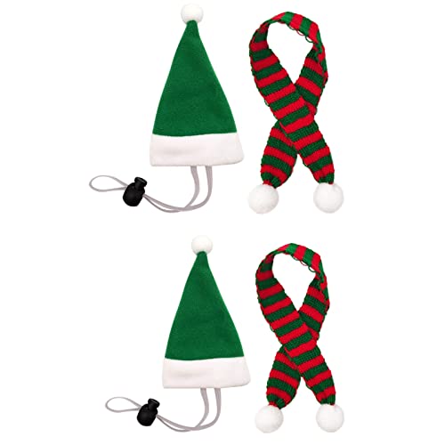 Treadyouth Hundekleidung Weihnachten Weihnachten Schal 2 Stück hat Petmütze elastisches Set Schal Tier + 2 Stück Hühnerschloss Tierzubehör Halstuch Hund Personalisiert (Green-b, One Size) von Treadyouth