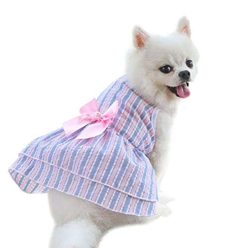 Treadyouth Tutu-Kleid Rock Haustier Kostüme Bogen-Herbst-Frühlings-Kleid-Katzen-Knoten-Hundekleid-Kleidungs-Kleidungs-Hochzeits-Streifen-Sommer-Karierter Hunde Weihnachts Pulli (Blue, M) von Treadyouth