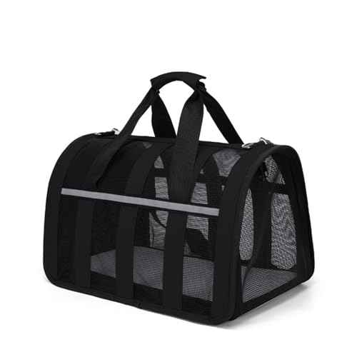 Treer Transporttasche für Haustiere, Transportbox für Hunde & Katzen, Faltbar Haustiertransportbox Einfache Leichte Reise Tragetasche Für Reisen im Flugzeug, Auto oder Zug (34X24X24cm,Schwarz) von Treer