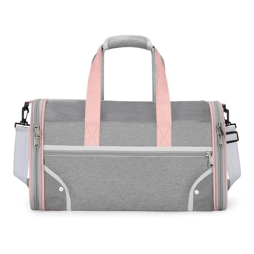 Treer Transporttasche für Haustiere, Transportbox für Hunde & Katzen, Faltbar Haustiertransportbox Einfache Leichte Reise Tragetasche Für Reisen im Flugzeug, Auto oder Zug (45x25x27CM,Rosa) von Treer