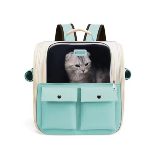 Treer Transporttasche für Haustiere, Transportbox für Hunde & Katzen, Faltbar Haustiertransportbox Leichte Reise Tragetasche Für Reisen im Flugzeug, Auto oder Zug (38 * 36 * 25cm,Grün B) von Treer