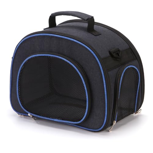 Treer Transporttasche für Haustiere, Transportbox für Hunde & Katzen, Faltbar Haustiertransportbox Leichte Reise Tragetasche Für Reisen im Flugzeug, Auto oder Zug (40 * 30 * 26cm,Schwarz Blau) von Treer