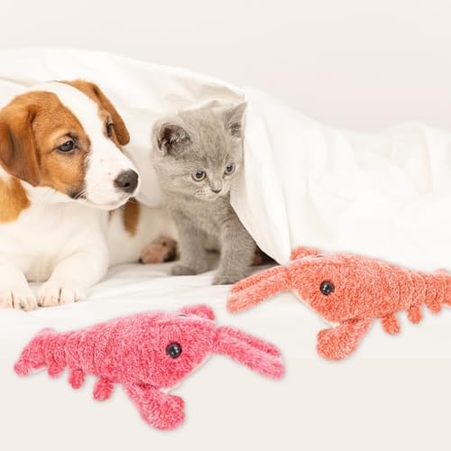 2 PCS Interaktives Hundespielzeug, Schlapper Hummer Elektrisches Plüsch-Schlenker, Furry Lobster Interactive Dog Toy, USB-Aufladung, Cartoon-Katzenspielzeug für Reinigung Training Spiel Knabbern von Treesunshine