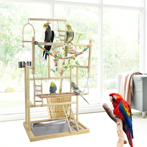 Treesunshine 4 Schichten Parrot Playstand, Vogelspielplatz Großer, Wellensittich Spielzeug, Bird Playground, Papagei Vogel Spielplatz Holz, für wellensittiche, Parrot playstand, 94.5 * 44 * 33.5cm von Treesunshine