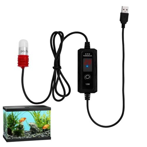 Treki Mini-Aquarium-Heizung, 15 W, USB, tauchfähiger Thermostat, mit LED-Anzeige, Digitalanzeige, verstellbare Temperatur für Tank 4 l von Treki