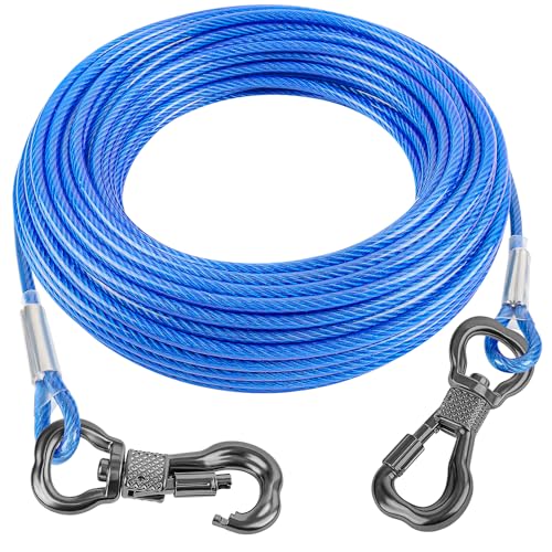 Tresbro Reflektierendes Hunde-Kabel, 2,8 m, für Hunde bis zu 113,4 kg, Stahldraht-Hundeleine, Kabel mit Edelstahl-Dual-Fix-Schnalle, leicht und langlebig, Hundeketten draußen für Outdoor, Hof, Camping von Tresbro