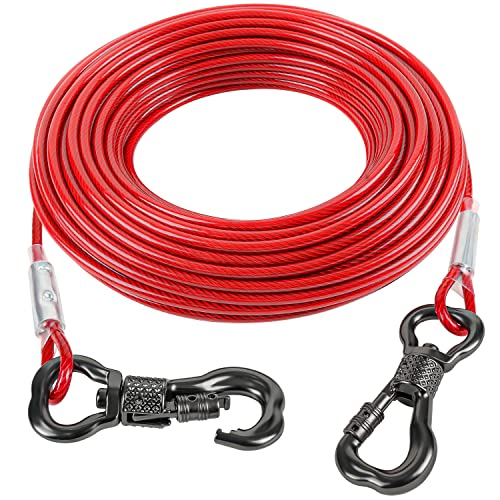 Tresbro Reflektierendes Hunde-Kabel, für Hunde bis zu 113 kg, Stahldraht-Hundeleine, Kabel mit Edelstahl-Dual-Fix-Schnalle, leicht und langlebig, Hundeketten draußen für Outdoor, Hof, Camping von Tresbro