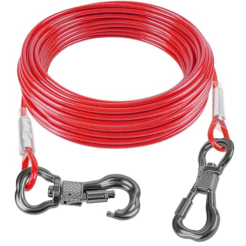 Tresbro Reflektierendes Hunde-Kabel, für Hunde bis zu 56,7 kg, Stahldraht-Hundeleine, Kabel mit Edelstahl-Dual-Fix-Schnalle, leicht und langlebig, Hundeketten draußen für Outdoor, Hof, Camping von Tresbro