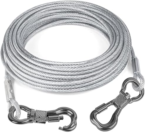 Tresbro Reflektierendes Hundeleine, für Hunde bis zu 113,4 kg, Stahldraht-Hundeleine, Kabel mit Edelstahl-Dual-Fix-Schnalle, leicht und langlebig, Hundeketten draußen für Outdoor, Hof, Camping von Tresbro