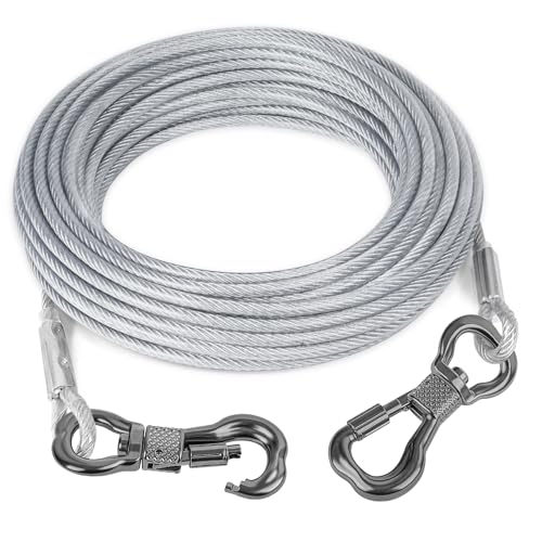 Tresbro Reflektierendes Hundeleinen-Kabel für Hunde bis zu 113 kg, Stahldraht-Hundeleine, Kabel mit Edelstahl-Dual-Fix-Schnalle, leicht und langlebig, Hundeketten draußen für Outdoor, Hof, Camping von Tresbro