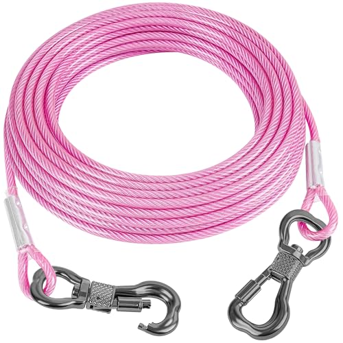 Tresbro Reflektierendes Hundeleinenkabel für Hunde bis zu 113,4 kg, Stahldraht, Hundeleine mit drehbarer Edelstahlschnalle, leicht und langlebig, Hundeketten für draußen, Hof, Rosa von Tresbro