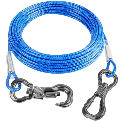 Tresbro Reflektierendes Hundeleinenkabel für Hunde bis zu 113 kg, Stahl-Hundeleinenkabel mit drehbarem Edelstahlclip, leicht und langlebig, Hundeleinenketten für draußen, Hof, Camping, Blau von Tresbro