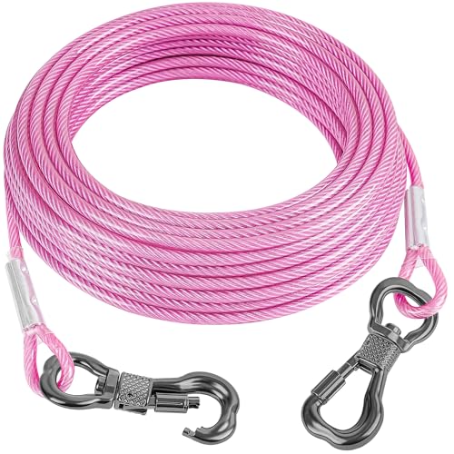 Tresbro Reflektierendes Hundeleinenkabel für Hunde bis zu 113 kg, Stahldraht, Hundeleine mit drehbarer Edelstahl-Schnalle, robust und langlebig, Hundeketten für draußen, Hof, Rosa von Tresbro