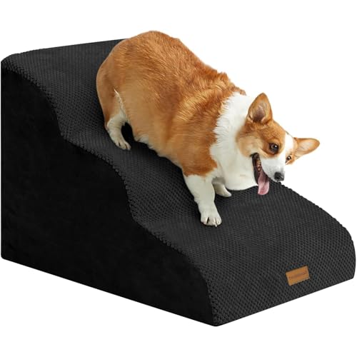 Breiter Hundetreppe 3 Stufen 40cm hoch für Kleine Hunde, Hochdichtem Schaumstoff Haustiertreppe, Waschbarem Bezug und Rutschfestem Boden von Trhillsbrad