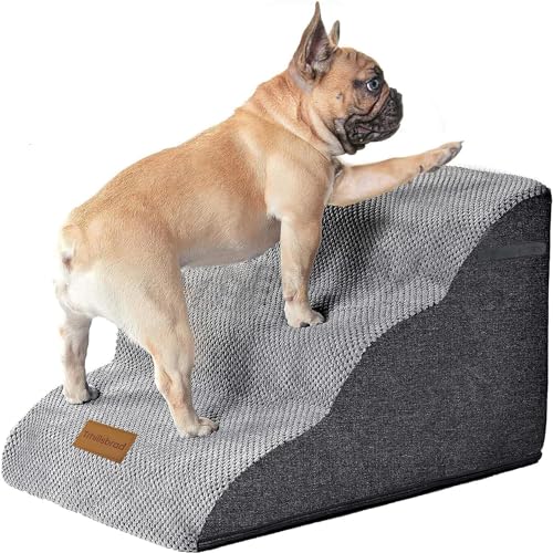 Trhillsbrad Breiter Hundetreppe 3 Stufen 30cm hoch für Kleine Hunde, Hochdichtem Schaumstoff Haustiertreppe, Waschbarem Bezug und Rutschfestem Boden, 32x60x30cm von Trhillsbrad