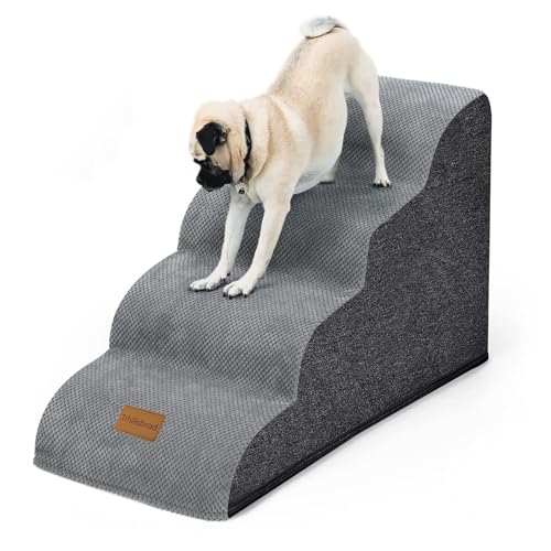 Breiter Hundetreppe 4 Stufen 50cm hoch für Kleine Hunde, Hochdichtem Schaumstoff Haustiertreppe, Waschbarem Bezug und Rutschfestem Boden, 51x72x41cm von Trhillsbrad