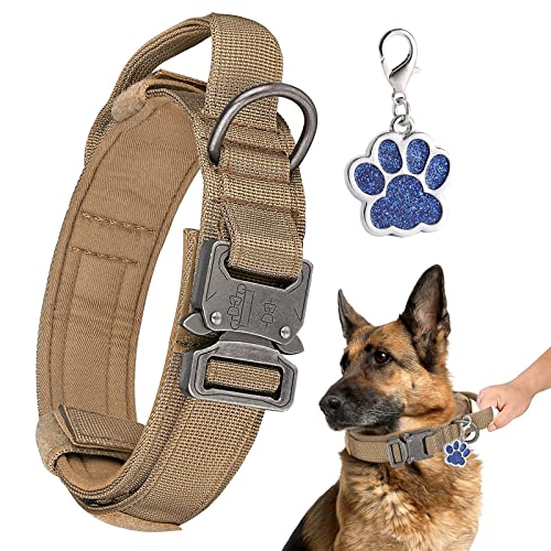 Verstellbare Hundehalsband Robuste Kontrollgriff, Taktisches Hundehalsband mit Robuste Metallschnalle für Mittlere Große Hunde,Hundehalsband breit 3.8CM,Halsband K9 Nylon M Braun von Trhillsbrad