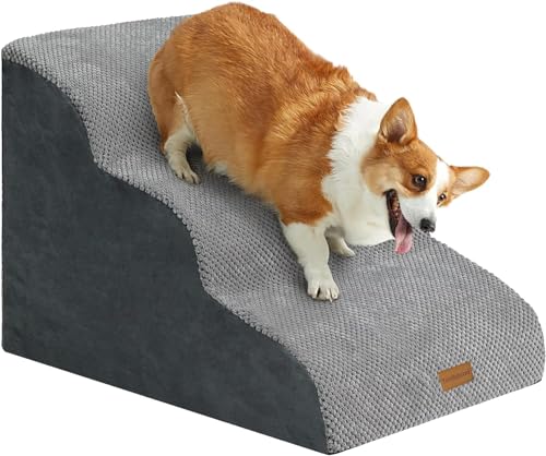 Trhillsbrad Breiter Hundetreppe 3 Stufen 40cm hoch für Kleine Hunde, Hochdichtem Schaumstoff Haustiertreppe, Waschbarem Bezug und Rutschfestem Boden von Trhillsbrad