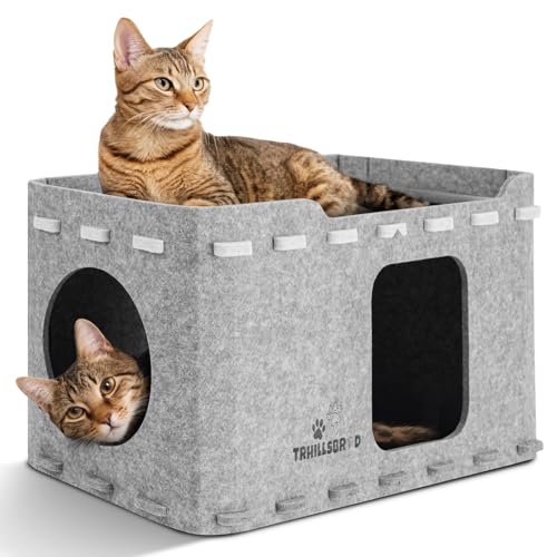 Katzenhöhle Filz Katzenhaus Katzenbett Katzenhöhle Warm Faltbare Pet Shelter Katze mit Abnehmbarer Matte Grau 59x31x30 cm von Trhillsbrad