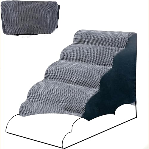 Trhillsbrad Breite Hundetreppe Abdeckung 5 Schritte 62cm hoch für kleine Hunde, High Density Foam Haustier Treppe, waschbare Abdeckung und Rutschfester Boden von Trhillsbrad