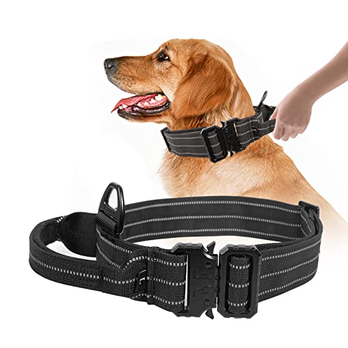 Verstellbare Hundehalsband Robuste Kontrollgriff, Taktisches Hundehalsband mit Robuste Metallschnalle für Mittlere Große Hunde,Hundehalsband breit 3.8CM,Halsband K9 Training Nylon M von Trhillsbrad