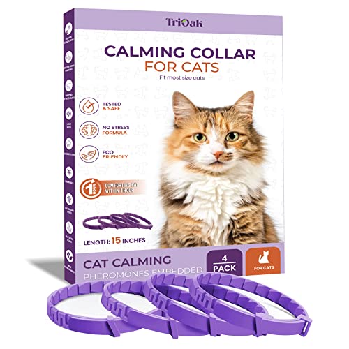 TriOak Beruhigendes Halsband für Katzen: Beruhigendes Halsband für Katzen, Pheromon für Katzen, Pheromon-Halsband zur Linderung von Angstzuständen, Katzenberuhigung für Katzen, Stressabbau, 4 Stück von TriOak