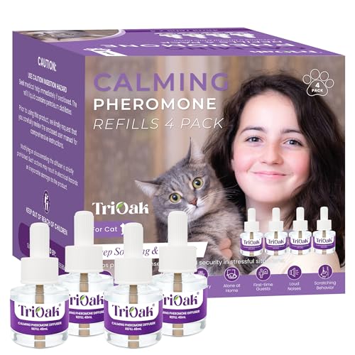 TriOak Cat Pheromones Beruhigende Diffusor-Nachfüllpackungen: 4 Pack Cat Calming Diffusor Nachfüllpackung - Universal Nachfüller für Katzen Beruhigungsdiffusoren 4 Monate Vorrat 4 Pack (lila) von TriOak