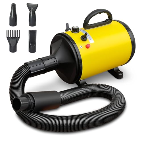 Triclicks Hundefön Pet Dryer 2800W Hundetrockner, Profi Blower hundefön, Einstellbare Geschwindigkeit, mit 4 Verschiedenen Düsen, Pet Dryer Haustier Motorrad Trockner Tragbarer Auto Trockner (Gelb) von Triclicks