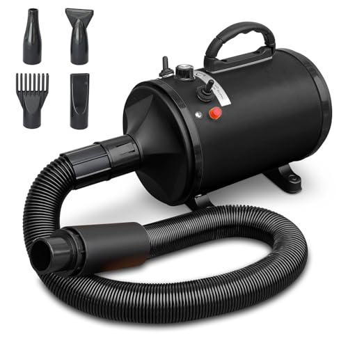 Triclicks Hundefön Pet Dryer 2800W Hundetrockner, Profi Blower hundefön, Einstellbare Geschwindigkeit, mit 4 Verschiedenen Düsen, Pet Dryer Haustier Motorrad Trockner Tragbarer Auto Trockner (Schwarz) von Triclicks