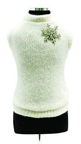 Trilly Tutti Brilli Strickpullover aus Wolle mit Schneeflocken-Brosche aus Kristallen, Weiß von Trilly Tutti Brilli