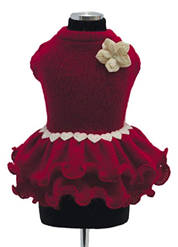 Trilly Tutti Brilli Kleid aus Wolle mit Blumenbrosche und Swarovski-Nieten, Rot von Trilly Tutti Brilli