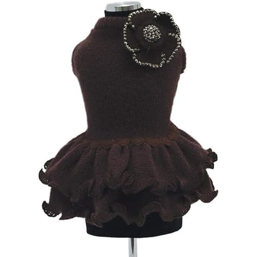 Trilly Tutti Brilli Kleid aus Wolle mit Brosche in Blumenform und Kristallen, Braun, XS - 1 Produkt von Trilly Tutti Brilli