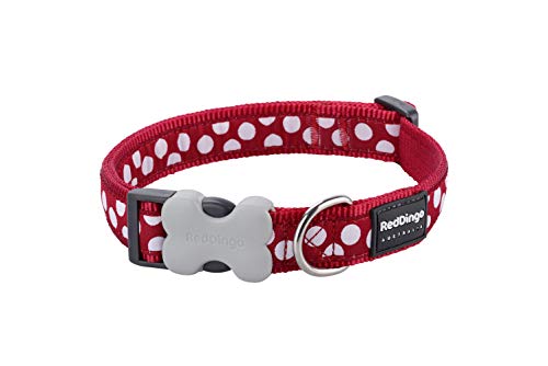 Trilus DC-S5-RE-15 Nylon Hundehalsband, weiße Punkt an rot, S von Red Dingo